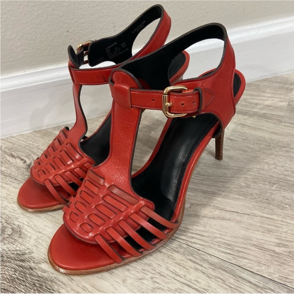 COACH izzy mat calf Watermelon open-toe size 8.5